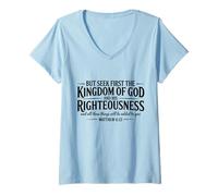 Femme Citation du Verset de la Bible chrétienne Seek First The Kingdom of God T-Shirt avec Col en V