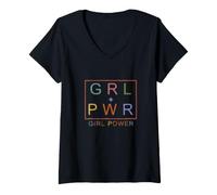 Femme Citation féministe dessinée à la Main Art Graphique T-Shirt avec Col en V