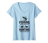 Femme Citation Fishing Solves Most of My Problems T-Shirt avec Col en V