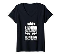 Femme Citation Fishing Solves Most of My Problems T-Shirt avec Col en V