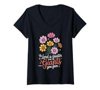 Femme Citation Florale de Jésus chrétien « The Lord is Greater Than Giants » T-Shirt avec Col en V