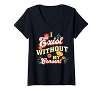 Femme Citation Florale rétro « I Exist Without My Consent » T-Shirt avec Col en V