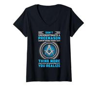 Femme Citation Franc-maçon Think More Speak Less Freemasonry Design T-Shirt avec Col en V