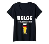 Femme Citation Frites Drapeau Belgique Humour bière Belge T-Shirt avec Col en V