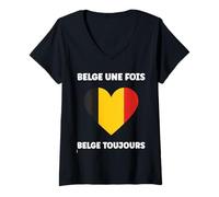 Femme Citation Frites Drapeau Belgique Une Fois Humour Belge T-Shirt avec Col en V