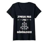 Femme Citation généalogique humour j'peux pas j'ai Généalogie T-Shirt avec Col en V