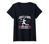 Femme Citation Girl Loves Volleyball T-Shirt avec Col en V