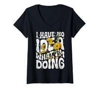 Femme Citation Graphique Humoristique avec Inscription « I Have No Idea What I'm Doing Gym » T-Shirt avec Col en V