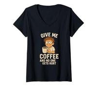 Femme Citation Graphique Humoristique Give Me Coffee T-Shirt avec Col en V