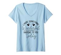 Femme Citation « Hope Something Wonderful Happens Today » T-Shirt avec Col en V