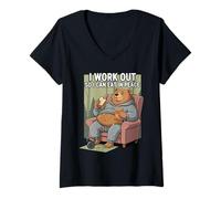 Femme Citation Humoristique avec Inscription « I Work Out So I Can Eat in Peace » T-Shirt avec Col en V