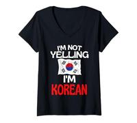 Femme Citation Humoristique coréenne « I'm Not Yelling I'm Korean » T-Shirt avec Col en V