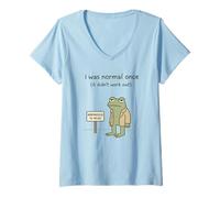 Femme Citation Humoristique de Grenouille I Was Normal Once It Didn't Work Out T-Shirt avec Col en V