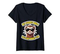 Femme Citation Humoristique de la Blague avec Inscription « My Ferret and I Talk Shit About You » T-Shirt avec Col en V