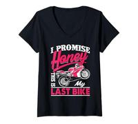 Femme Citation Humoristique de Moto I Promise Honey This is My Last Bike T-Shirt avec Col en V