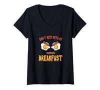 Femme Citation Humoristique de Nourriture Don't Mess with My Breakfast Bacon Eggs T-Shirt avec Col en V