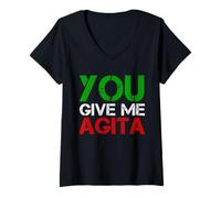 Femme Citation Humoristique en Italien You Give Me Agita T-Shirt avec Col en V
