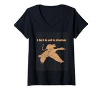 Femme Citation Humoristique « I Don't Do Well in Situations » T-Shirt avec Col en V