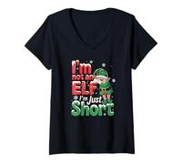 Femme Citation Humoristique « I'm Not an Elf I'm Just Short Elf » T-Shirt avec Col en V