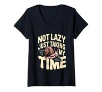 Femme Citation Humoristique « Not Lazy Just Taking My Time » T-Shirt avec Col en V