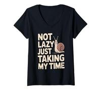 Femme Citation Humoristique « Not Lazy Just Taking My Time » T-Shirt avec Col en V