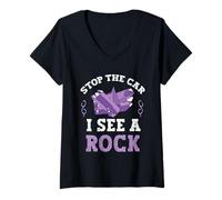 Femme Citation humoristique « Stop The Car I See A Rock Cool Rocks Lovers » T-Shirt avec Col en V