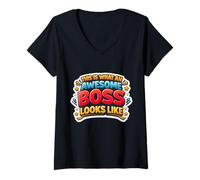 Femme Citation Humoristique « This is What an Awesome Boss Looks Like » T-Shirt avec Col en V