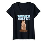 Femme Citation humoristique « You Must Obey the Groundhog » T-Shirt avec Col en V