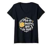 Femme Citation Humour Bretagne Plus de Beurre Que de Mal T-Shirt avec Col en V