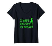 Femme Citation I Don't Believe In Humans / Cool UFO & Alien Believer T-Shirt avec Col en V