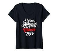 Femme Citation I Love My Awesome Chinese Wife T-Shirt avec Col en V