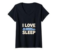 Femme Citation « I Love Sleep Dreamer Relaxation » T-Shirt avec Col en V