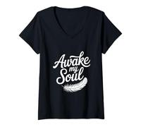 Femme Citation inspirante Awake My Soul T-Shirt avec Col en V