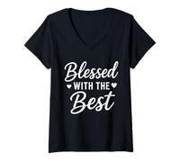 Femme Citation inspirante Blessed with The Best Christian Faith T-Shirt avec Col en V