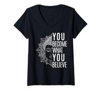 Femme Citation inspirante de la Loi de l'attraction Bouddha Spirituel Zen T-Shirt avec Col en V