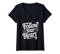Femme Citation inspirante Follow Your Heart T-Shirt avec Col en V