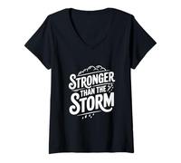 Femme Citation inspirante Stronger Than The Storm T-Shirt avec Col en V