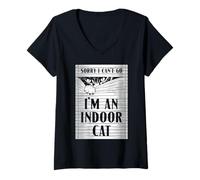 Femme Citation introvertie Sorry I Can't Go I'm an Indoor Cat Lover T-Shirt avec Col en V