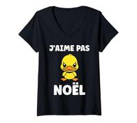 Femme Citation J'aime Pas Humour J'aime Pas Noël T-Shirt avec Col en V