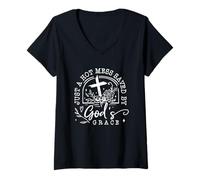 Femme Citation Just A Hot Mess Saved by God's Grace T-Shirt avec Col en V