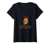 Femme Citation Latine - Si Vis Pacem Para Bellum - Casque Spartiate T-Shirt avec Col en V