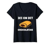 Femme Citation Pain au Chocolat Humour Ici on Dit Chocolatine T-Shirt avec Col en V