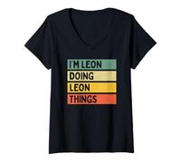 Femme Citation personnalisée Humoristique I'm Leon Doing Leon Things T-Shirt avec Col en V