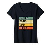 Femme Citation personnalisée Humoristique I'm NIKO Doing NIKO Things T-Shirt avec Col en V
