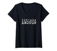 Femme Citation Positive inspirante « You are Enough » T-Shirt avec Col en V