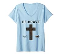 Femme Citation Religieuse « Be Brave Jesus Blessed Cross God » T-Shirt avec Col en V