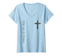 Femme Citation Religieuse de la Bible catholique de Carême Marked by The Cross T-Shirt avec Col en V