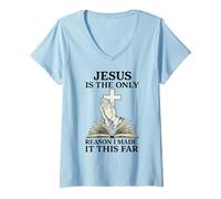 Femme Citation Religieuse Jesus is The Only Reason I Made It This Far T-Shirt avec Col en V