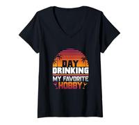 Femme Citation rétro Day Drinking My Favorite Hobby T-Shirt avec Col en V