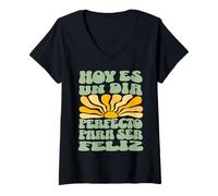 Femme Citation rétro espagnole Hoy ES Un Día Perfecto Para Ser Feliz T-Shirt avec Col en V